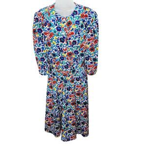 Vintage 80's  California Looks Floral Medium Length Sleeve Women's Midi Dress 14